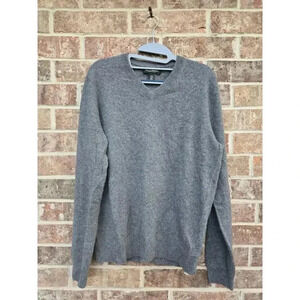 Paolo Mondo Men 100% 2 ply cashmere v neck pullover sweater Gray Size M